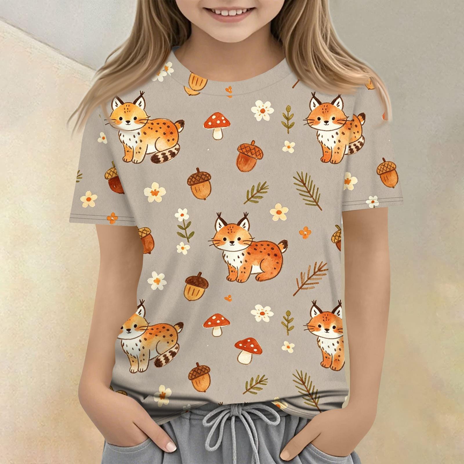 

Kids Animal Print Crew Neck Short Sleeve Casual Loose Fit T Shirt Top for Children Boys Girls Summer Wear 120