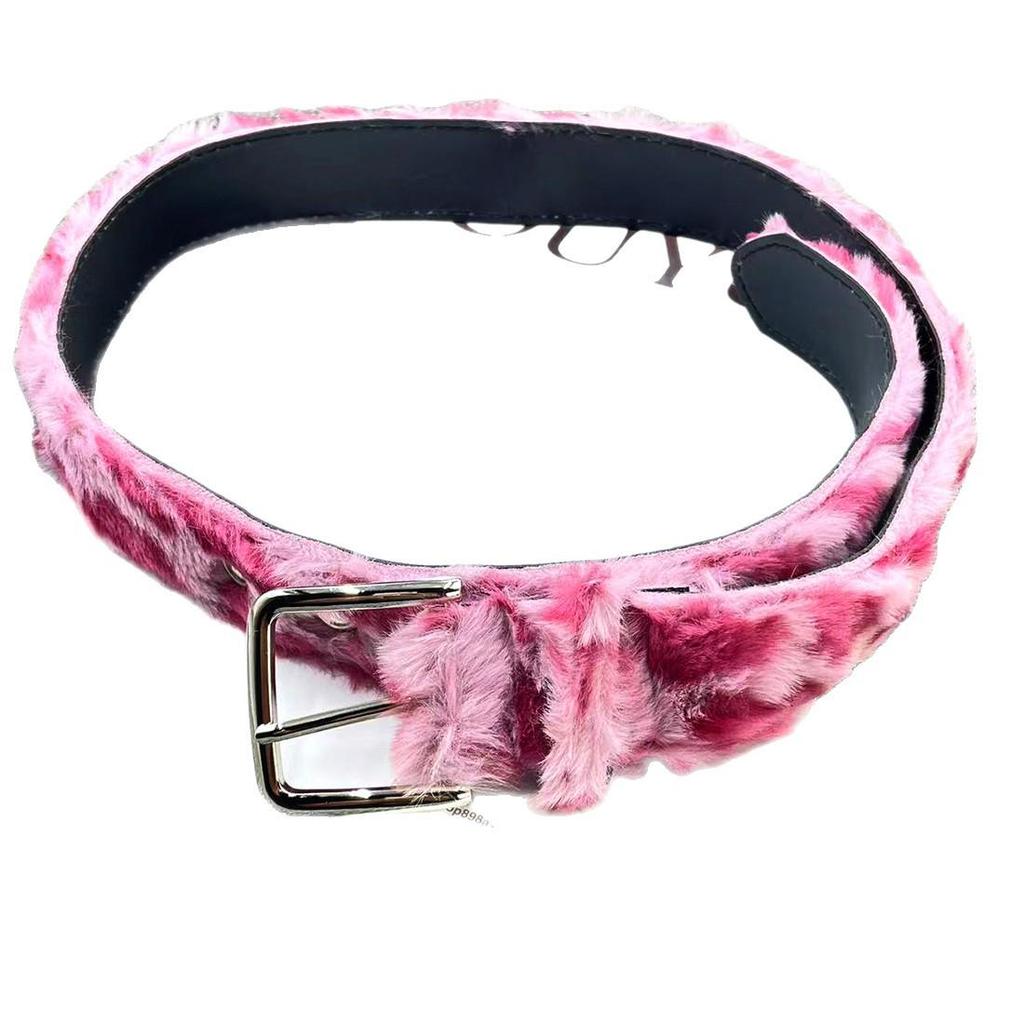 Y2K Pink Polka Dot Leopard Print Plush Belt - Retro Hot Girl Style Accessory