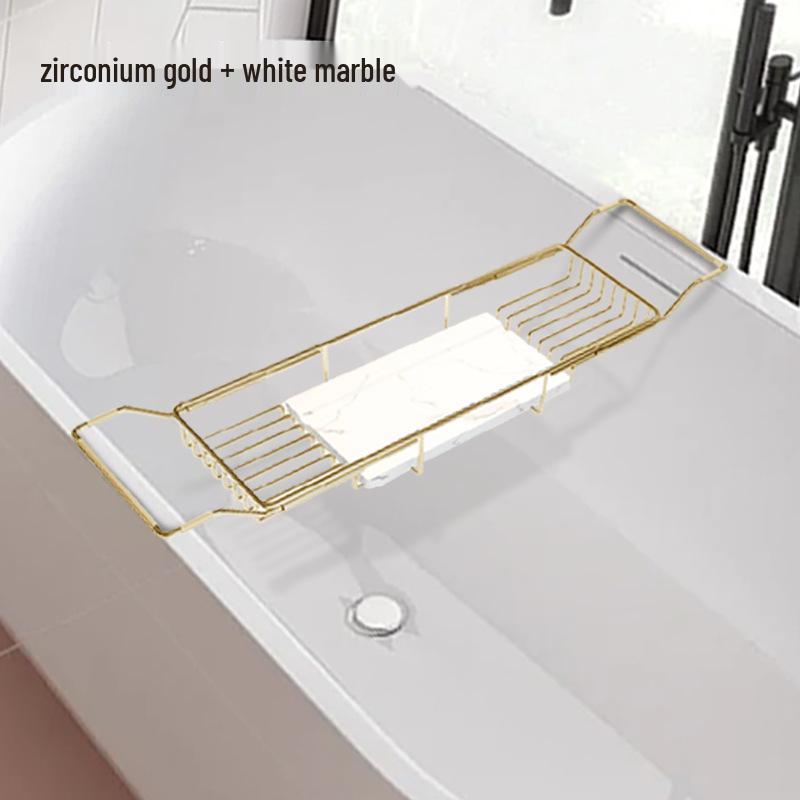 Stainless Steel Non-Slip Marble Bathtub Organizer Rack with Telescopic Shelf for Bathroom Use