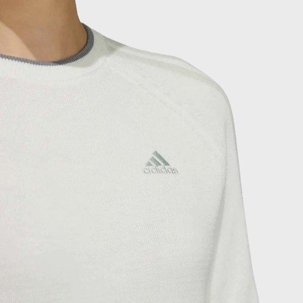 Adidas Solid Color Logo Embroidered Striped Design Round Neck Pullover Long Sleeve Sweatshirt Women sweatshirt White HN4578