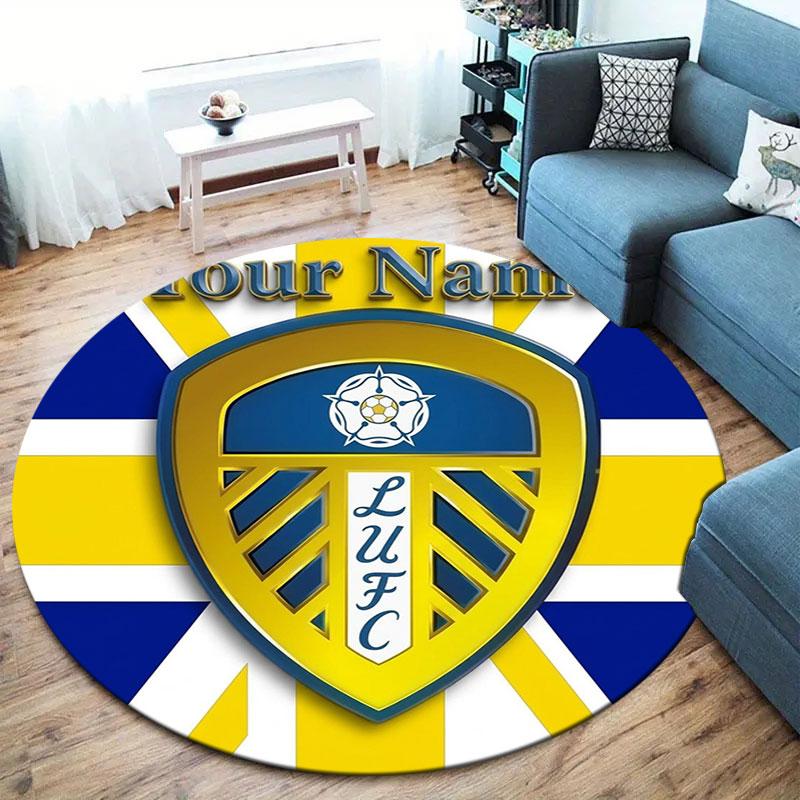 Leeds United Custom Name Round Area Rug,Carpet Rug for Living Room Bedroom Sofa Playroom Decor,Non-slip Floor Mat