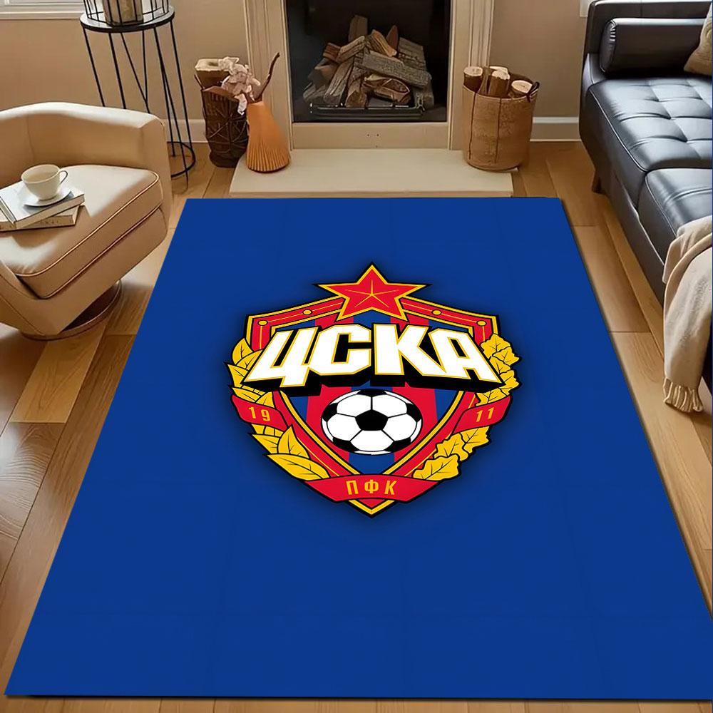 CSKA Emblem On Blue Background Patterned Carpet, Non Slip Mat Suitable for Living Room and Bedroom Sofas