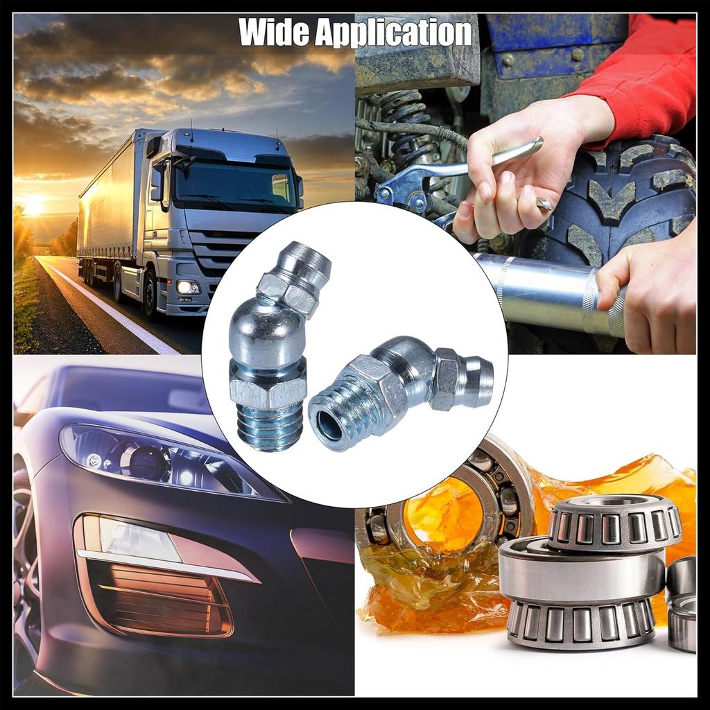50 Pcs M8x1.25 Grease Nipple Fitting Bend 45 Degree Angle Galvanized Steel Grease Zerk Fitting Adapter for Car Truck Automotive Mechanical