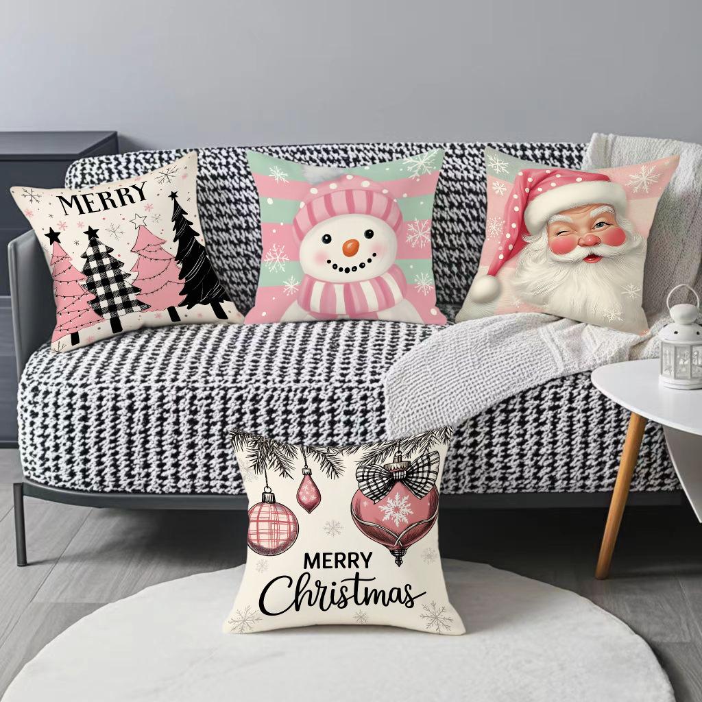 Christmas Printed Pillow Case Cute Santa Claus Gift Snowman Fashion Decorative Linen Plush Pillow Case