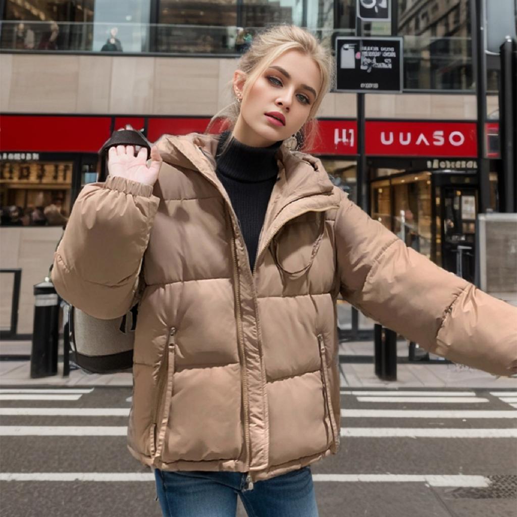 Giacca Imbottita da Donna 2024 Inverno Nuova con Cappuccio Spessa Calda Giacca in Cotone Femminile Monocolore Cerniera Parka Cappotti Abbigliamento da Donna
