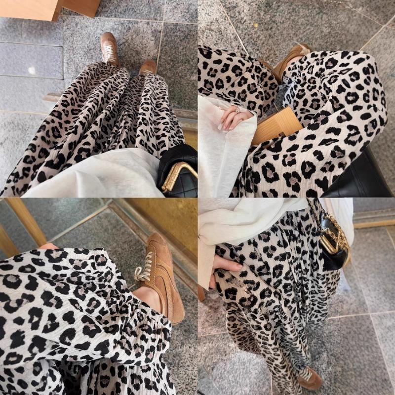 Womens High Waist Leopard Print Wide Leg Casual Pants