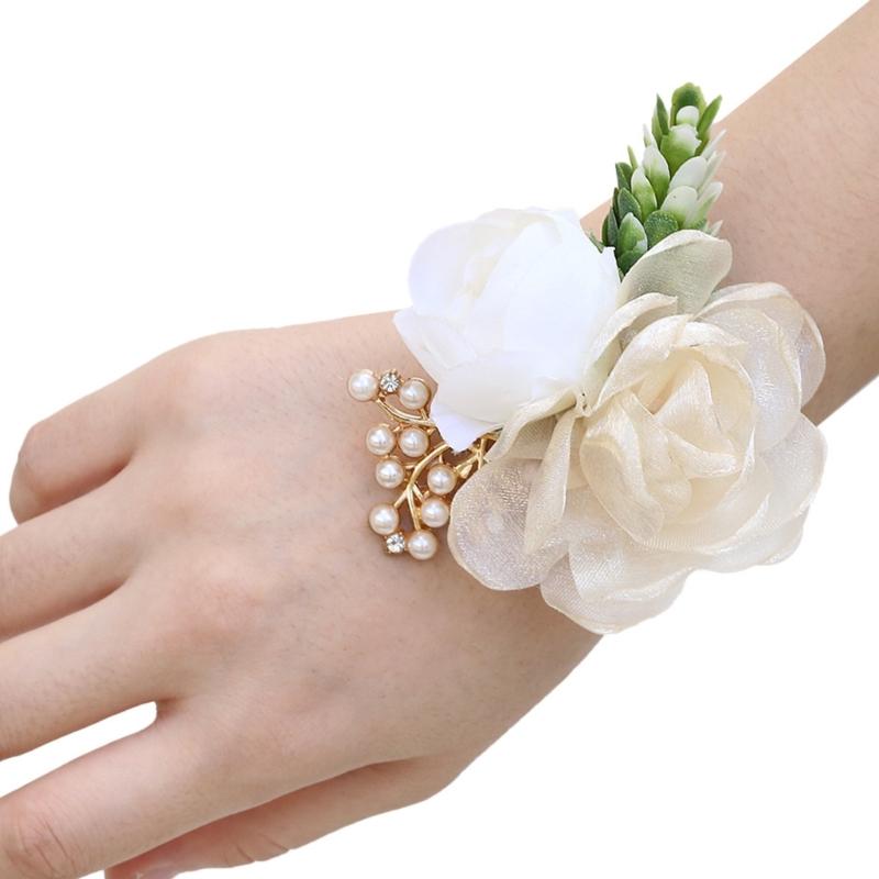 Elegante Corsage da Matrimonio Fiore da Polso Perle Per Sposa Damigella d'Onore Sposo Evento Formale Fiorato in Seta Bottoniera Accesso