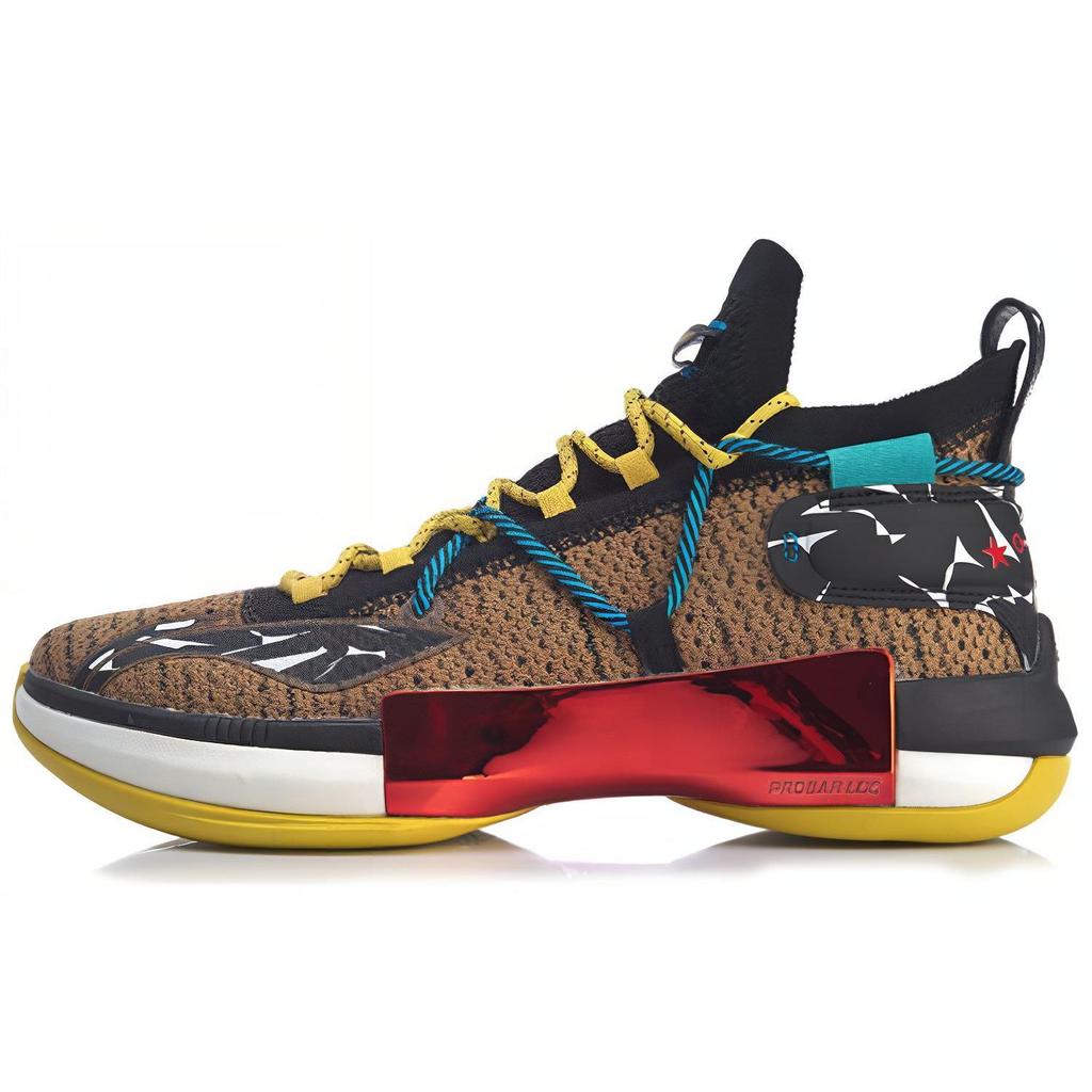 Li Ning Flash 6 Premium Trend Shock Absorption Anti-Slip Wear-Resistant Balance Mid-Top Basketball Shoes Men Basketball Shoes Black Brown ABAQ001-7