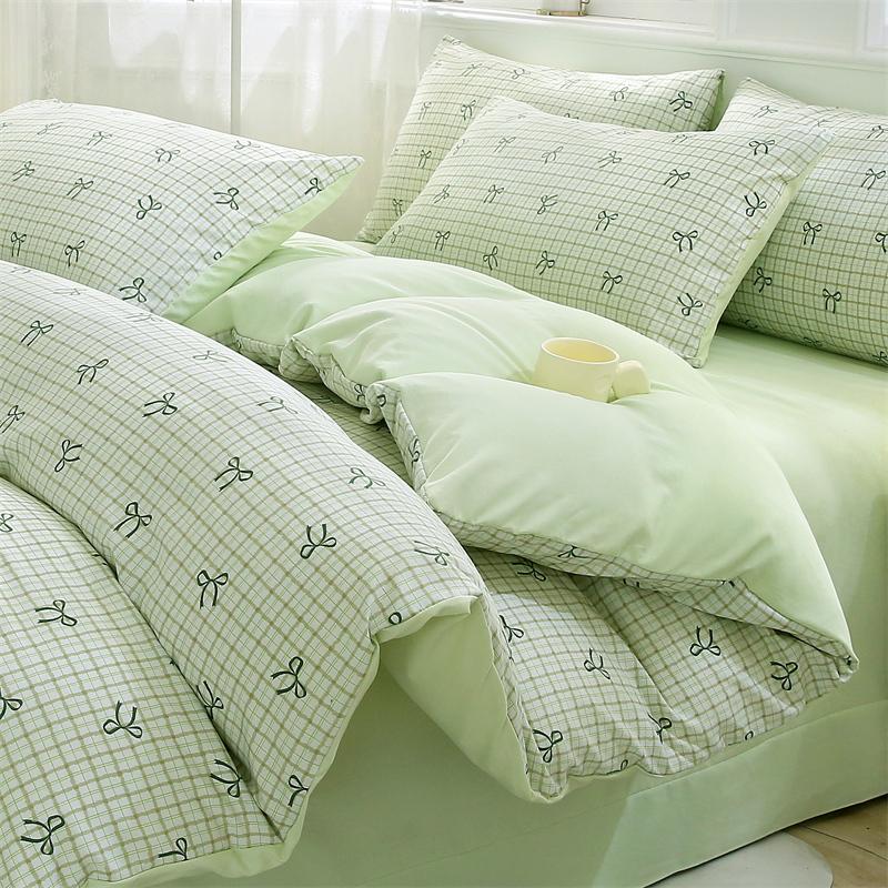 New Spring Duvet Cover Class A Double Yarn Printed Knitted Cotton 3-4 Piece Quilt Bed Sheet Pillowcase Small Fresh Bedding