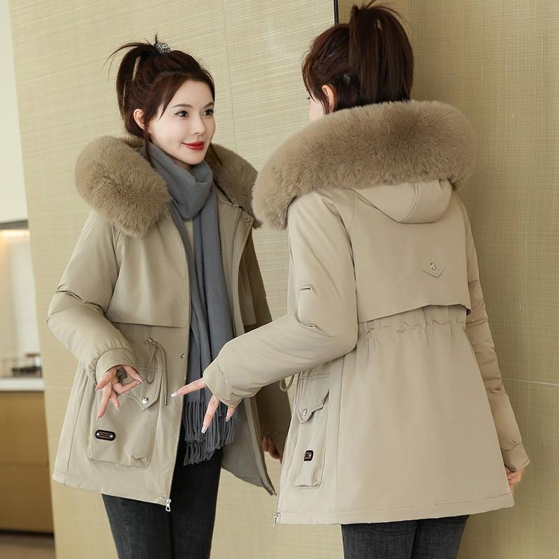 Womens Winter Puffer Coat With Faux Fur Collar Short Thick Cotton Jacket Hooded Loose Fit 2026
