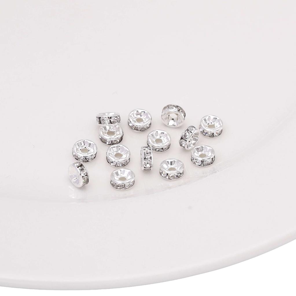 Crystal Rhinestone Metal Space Beads Loose Spacer Beads for Earring Bracelet NecklaceKeychain DIY Jewelry Findings Making Accessories