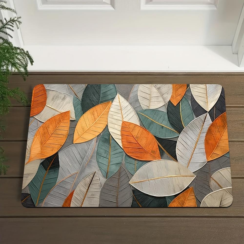 Nordic Leaf Flannel Rug Non-slip Absorbent Floor Mat for Living Room Bedroom Doorway Entrance Hallway Home Decor Carpet