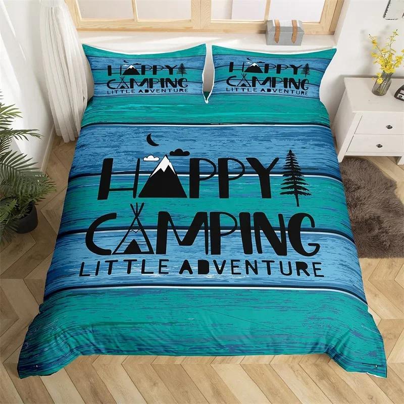 

Western Cowhide Duvet Cover King Size Happy Camping Bedding Set Polyester Farmhouse Style Comforter Cover For Travel Rv Bunk Bed EU Single(135x200cm)