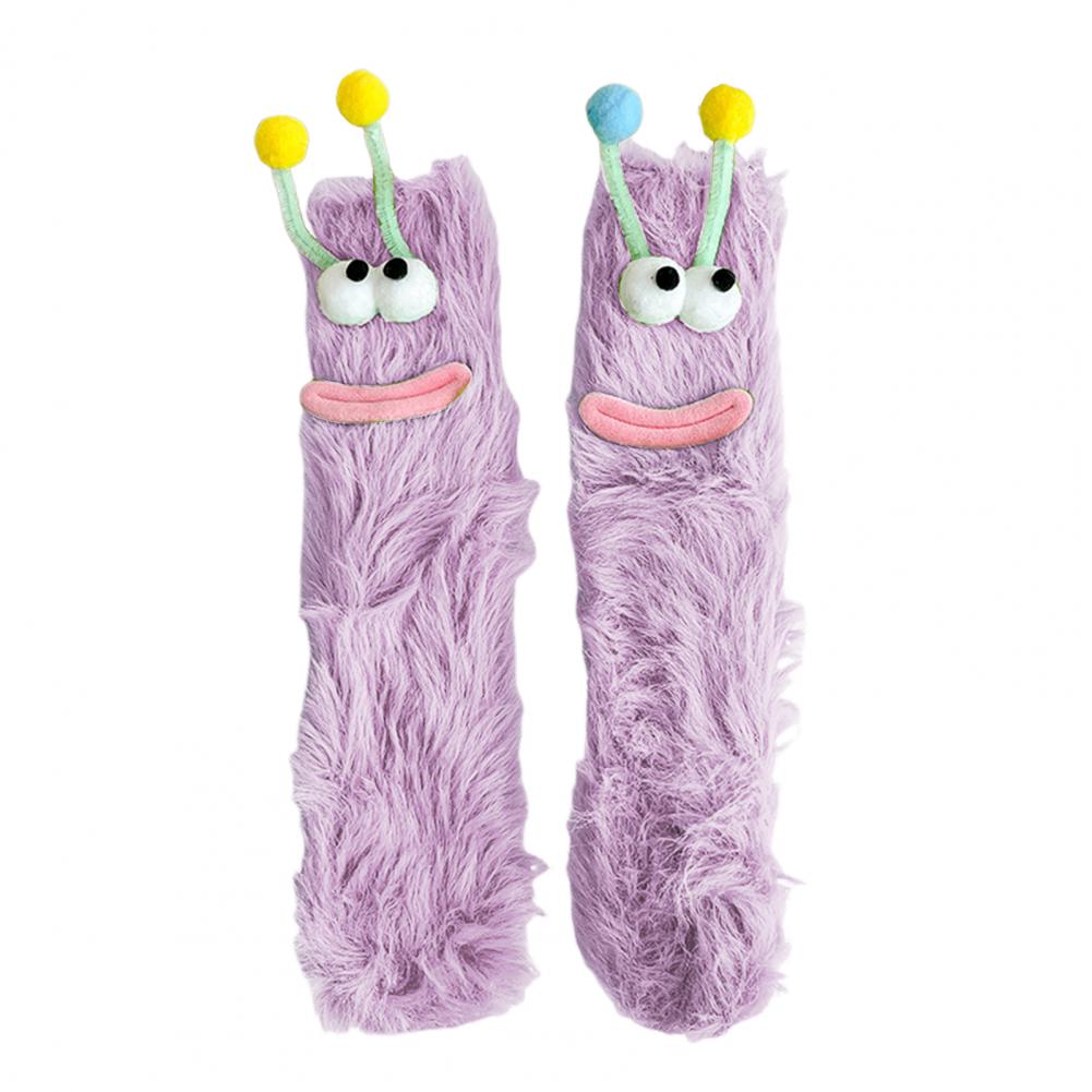 1 Two-Piece Collection Cartoon Socks Funny Expression Decoration Animal Big Eyes Thick Fuzzy Plush Warmth Retention Fall Winter  Practical Use