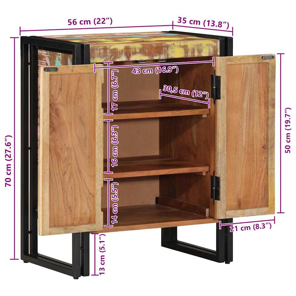 Shoe Cabinet Multicolored 56 x 35 x 70 cm Solid Reclaimed Wood