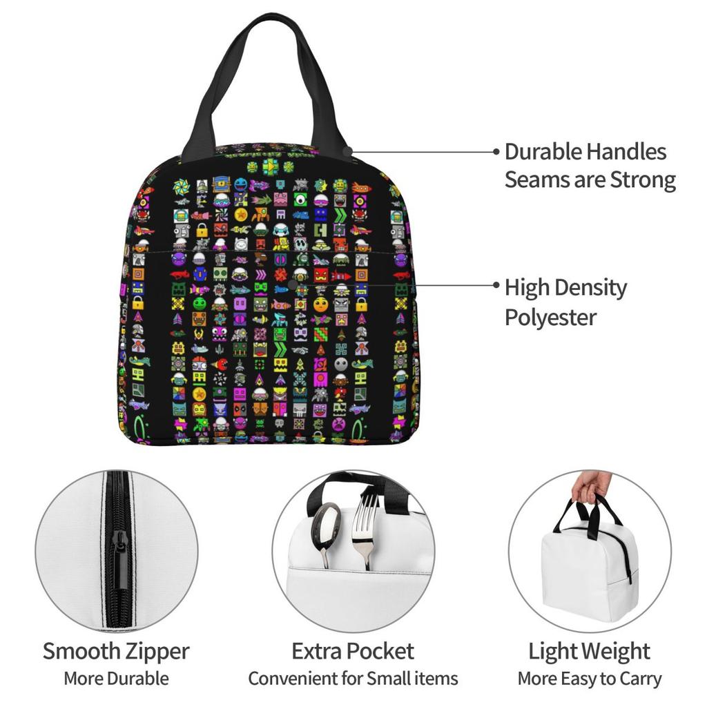 Sac à lunch isotherme Geometry Dash pour enfants Sac isotherme scolaire Boîte alimentaire thermique Sac fourre-tout Contenant de boîtes à lunch portables