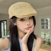 Vacation Straw Beret Flat Painter Beret Breathable Straw Newsboy Cap  Outdoor
