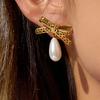 Youthway Elegant Imitation Pearl Drop Earrings For Women 18K Gold Plated Stainless Steel Bowknot Earrings Fashion Jewelry Gift