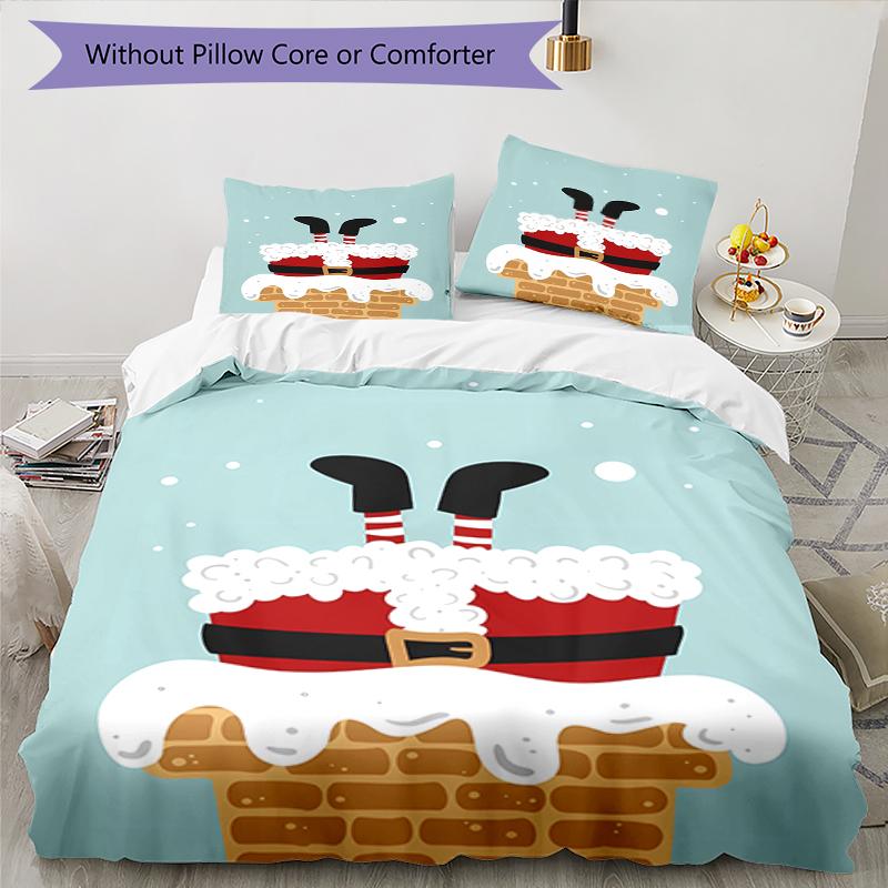 3pcs Christmas Santa Claus Bedding Set Duvet Cover Closure Includes 1 Duvet Cover & 2 Pillowcases, Soft and Comfortable for All Seasons.