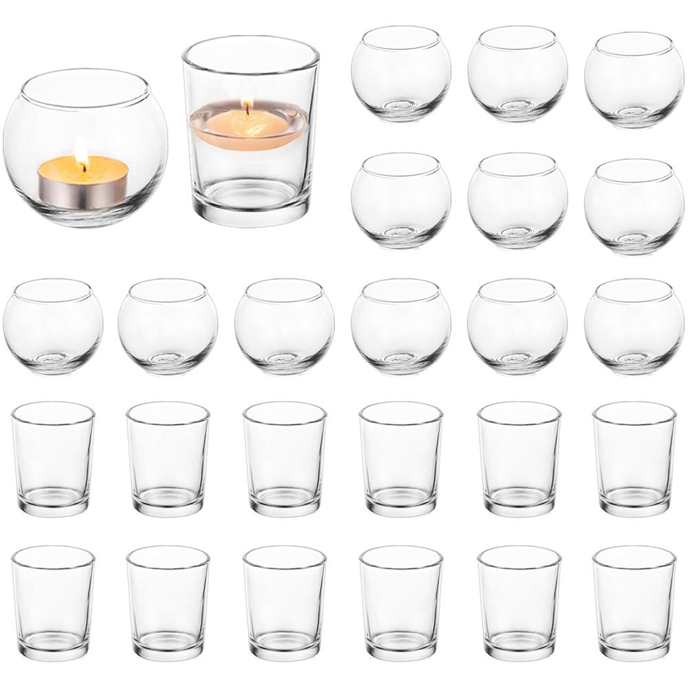 Clear Candle Holders for Table Centerpiece, Round Glass Votive Candle Holders Modern Small Tea Lights Candle Holder, Decorative