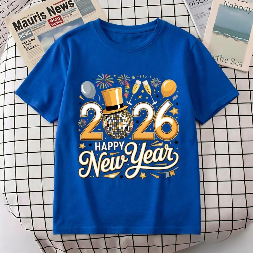 2026 Happy New Year Celebration Graphic Pure Cotton Loose Daily Casual Tops