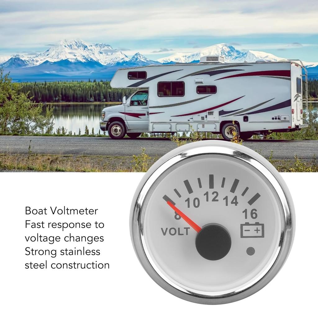 Boat Voltmeter, 52MM DC9-32V Pointer Voltmeter with Colorful Backlight, Vessel Voltmeter for RV, Yacht,