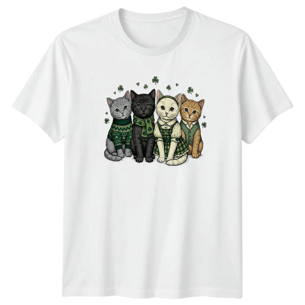 Four Cute Cats Wearing Irish TShirt St Patricks Day Cats Gift For Him And Her S