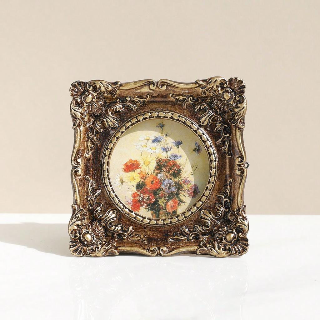 Square Mini Freestanding Photo Frame, Vintage Style Resin Photo Frame, Combination Wall Decor for Gallery Wall Gifts Birthday Graduation