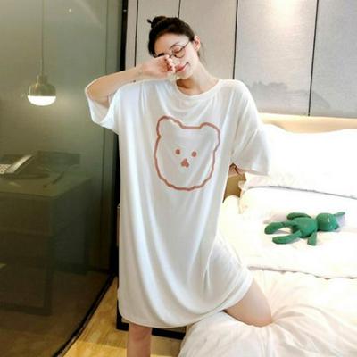 2024 Cartoon Short Sleeve Nightgown: Loose, Plus Size, Medium Length Summer Pajamas
