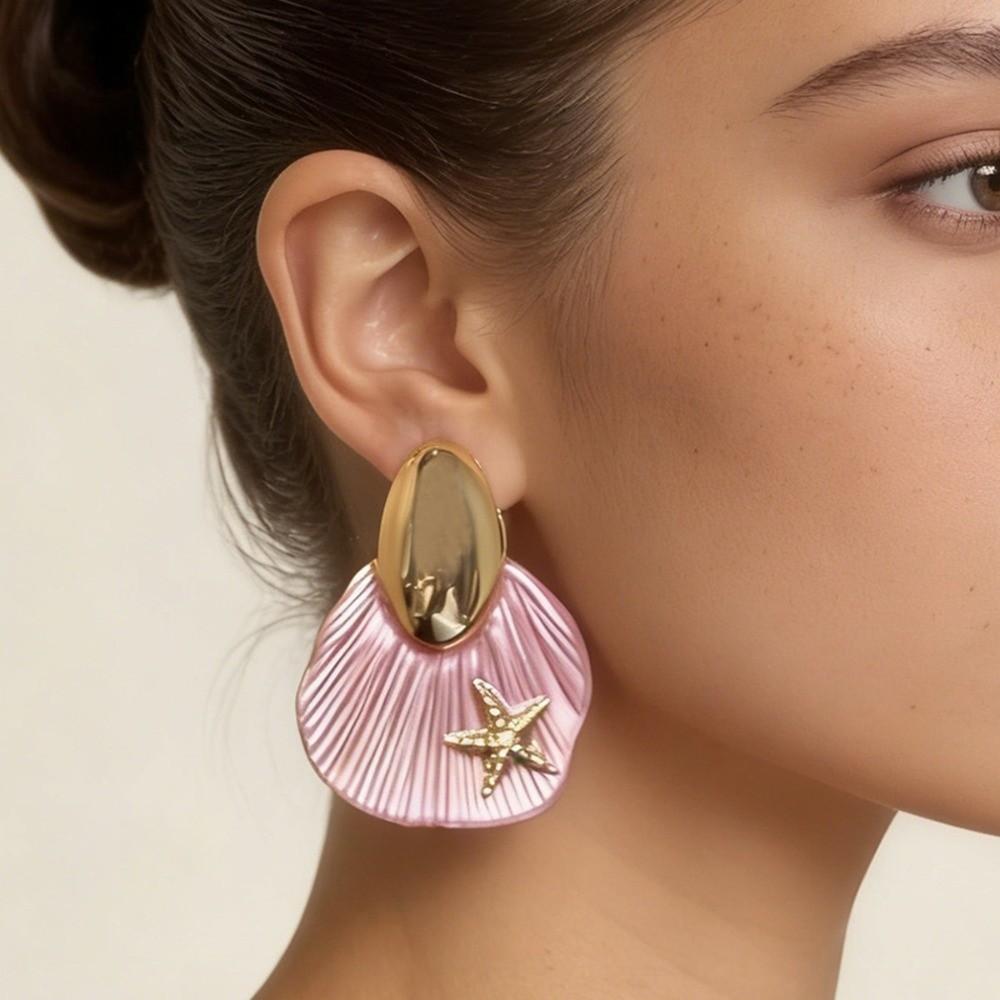 Stainless Steel Shell Earrings Studs Chic Starfish Earrings Trendy Ocean Style Ear Studs Holiday