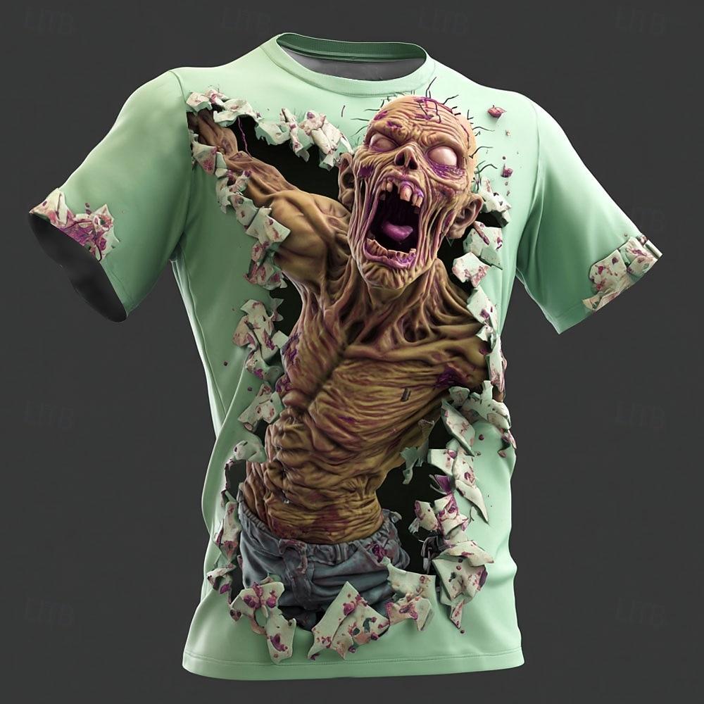 Summer Round Neck Zombies Pattern 3D Print Top Fashionable Casual Short Sleeved Men's T-shirts