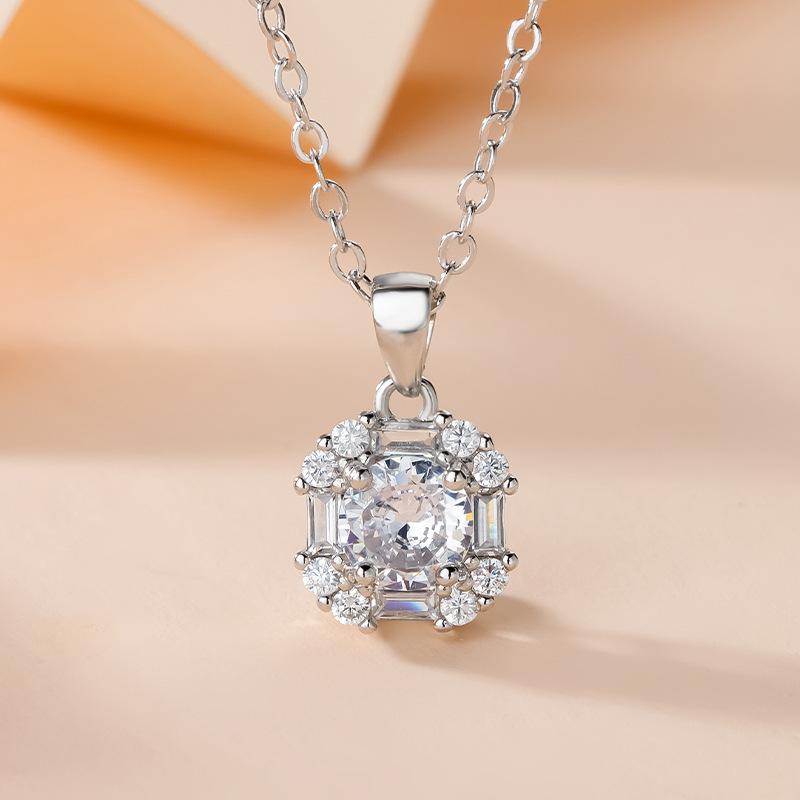 GemChic Women's New Sparkling Classic Block Crystal Rhinestone Pendant Necklace Earrings Ring Three Piece Set Birthday Christmas Jewelry Gift