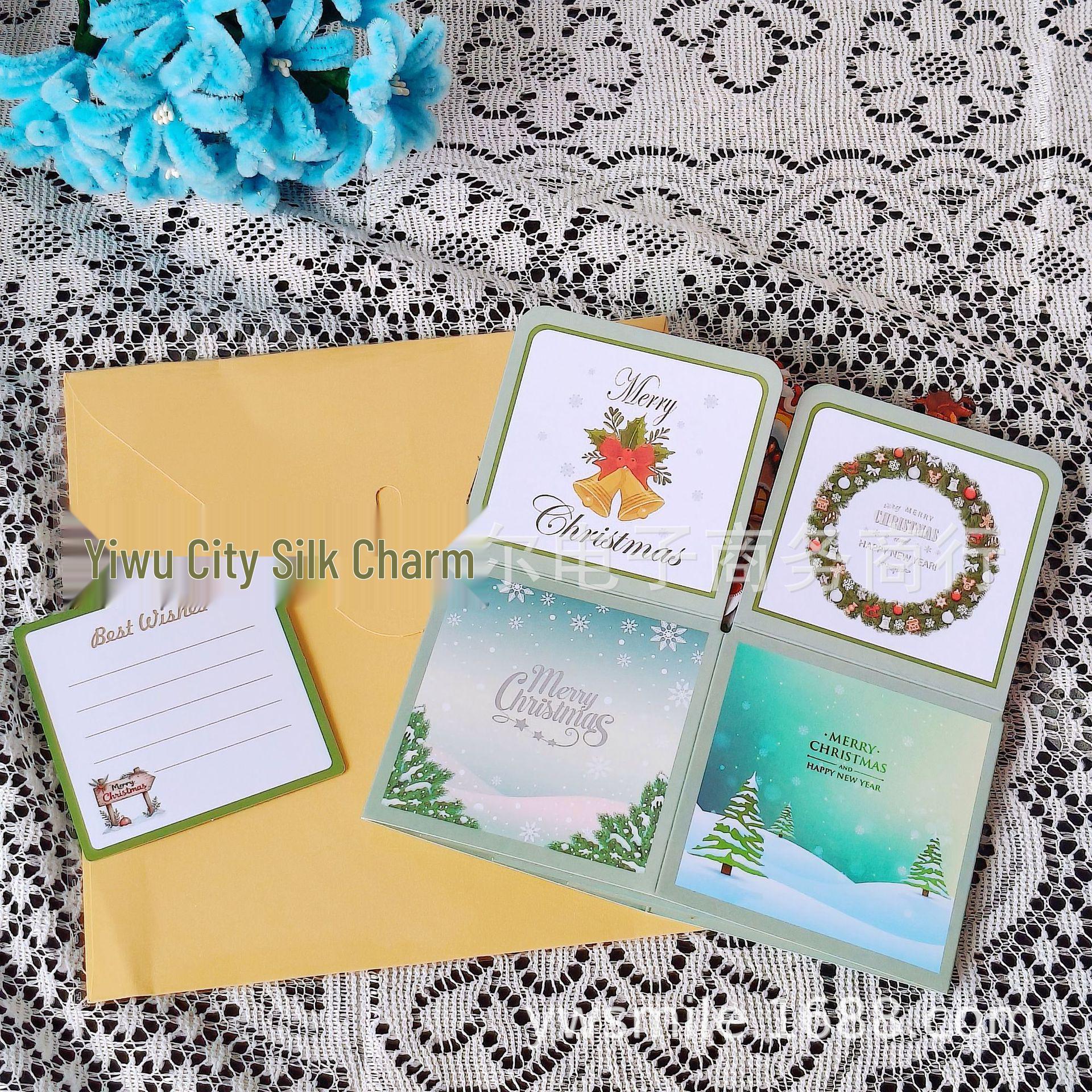 3D Pop-Up Green Christmas Tree Greeting Card with New Year Blessings