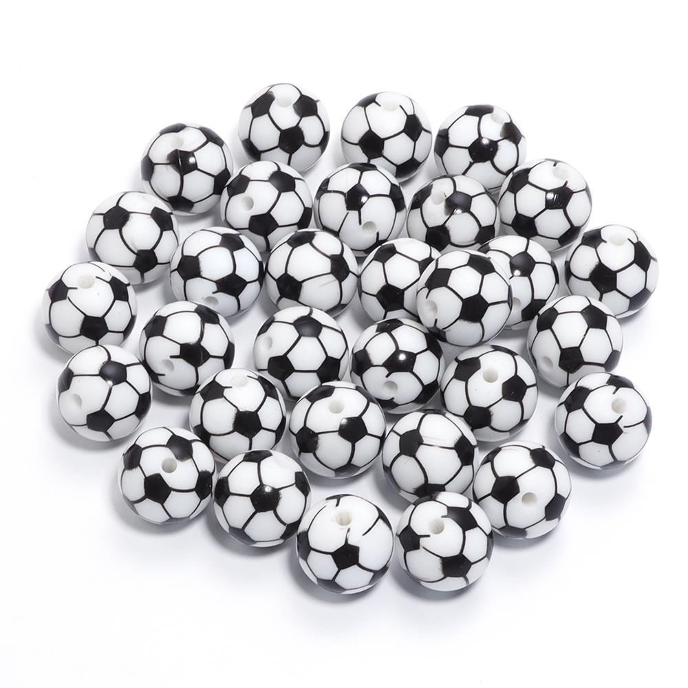 

5Pcs/lot 15mm Silicone Sports Ball Beads Rugby Football Tennis Color Loose Bead for DIY Bracelet Keychain Decoration Accessories