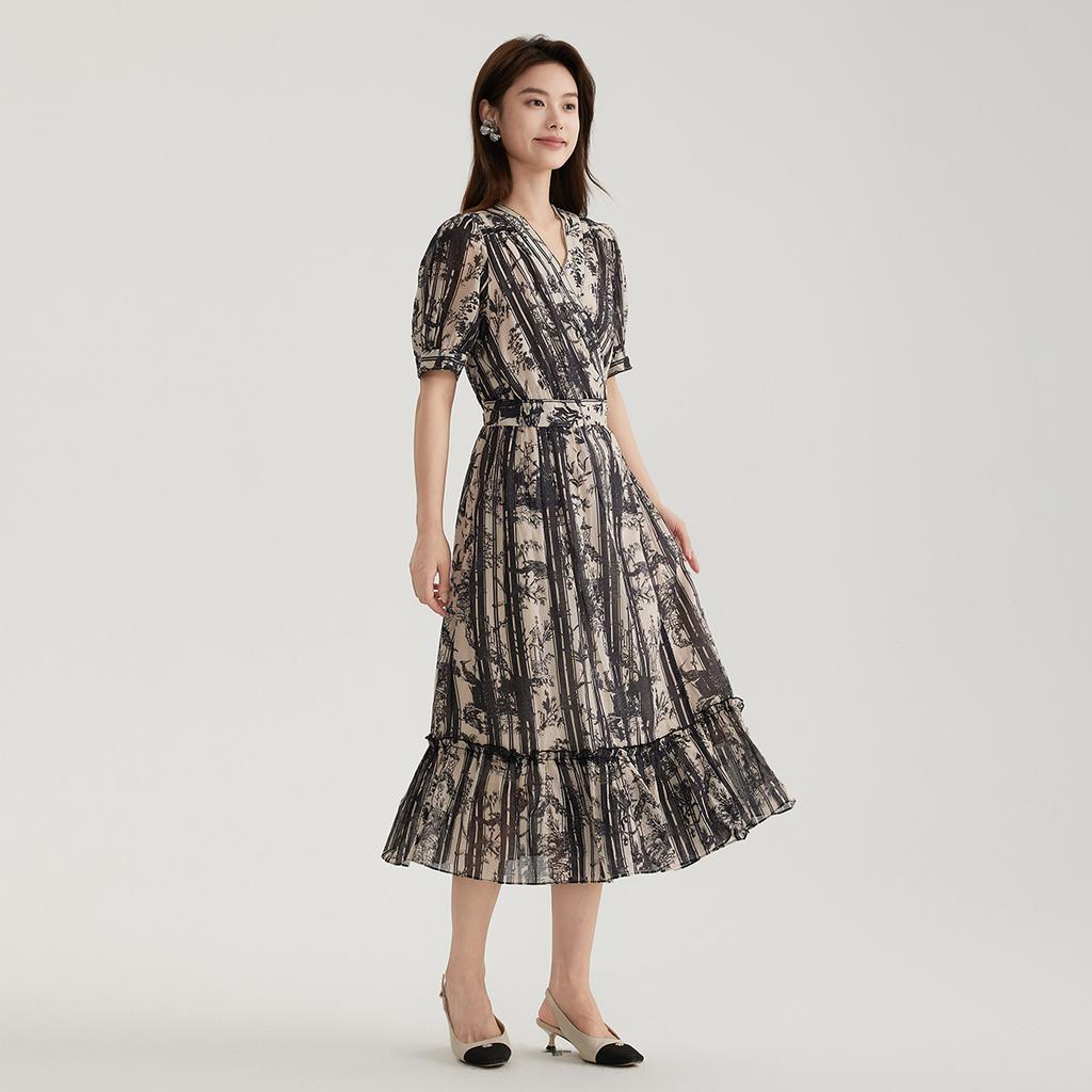 Pure cotton temperament floral dress for women in summer 2025, thin, high-end, age reducing, Chinese style medium length dress