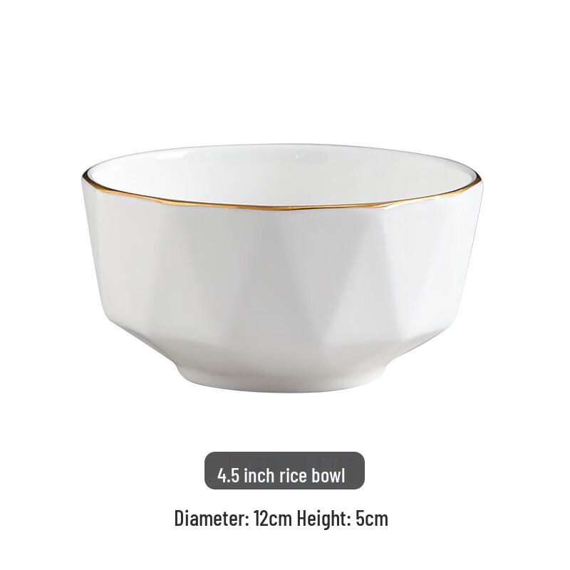 RuHan Gold Rim Octagonal Ceramic Rice Bowl