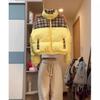American retro splicing plaid cotton-padded jacket women's winter new thickened warm bread clothing small cotton-padded jacket tide