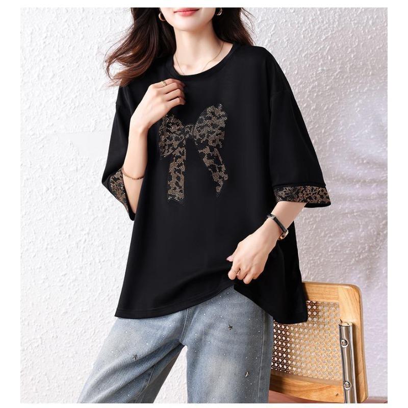 Modny Gorący Diament Luźny 2025 Jesień Nowa Moda Prosty Krótki Rękaw T-shirt Codzienny Wszechstronny Nadrukowany Top