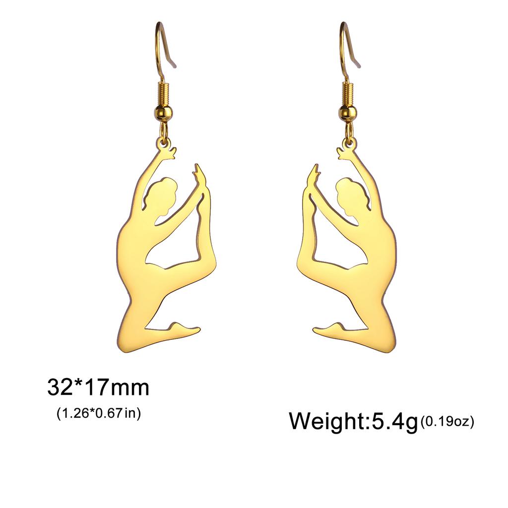 Cazador Stainless Steel Gymnast Yoga Drop Earrings Gold Color Jewelry Earrings for Women 2026 Trending Birthday Mother Day Gift