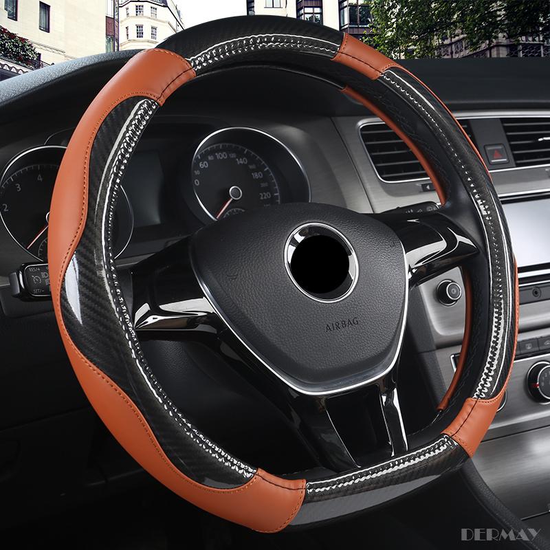 DERMAY D Shape Steering-Wheel Black Auto Car Steering Wheel Cover Leather 38CM Wheel Cover Interior Accessories