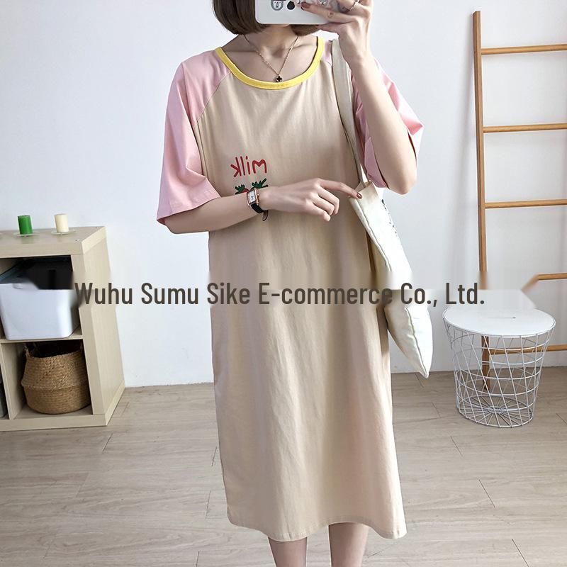 Summer Maternity & Nursing Dress: Short Sleeve Cotton Nightgown for Postpartum Moms
