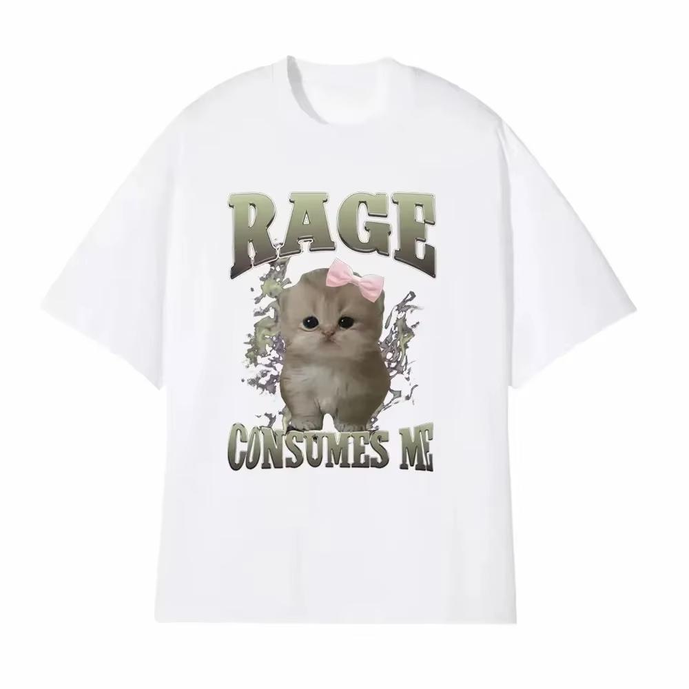Rage Consumes Me Funny Gifts Cat Meme T Shirt Unisex Fashion Kawaii Tshirts Short Sleeve Casual Tshirts Womens Y2K Clothing