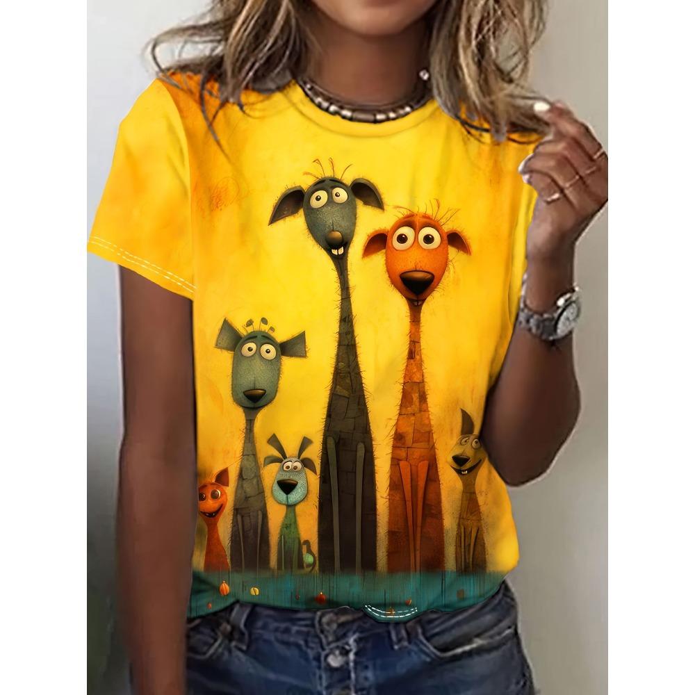 Cartoon animals funny women's T-shirt cartoon characters cute 3d printing T-shirt casual short-sleeved top