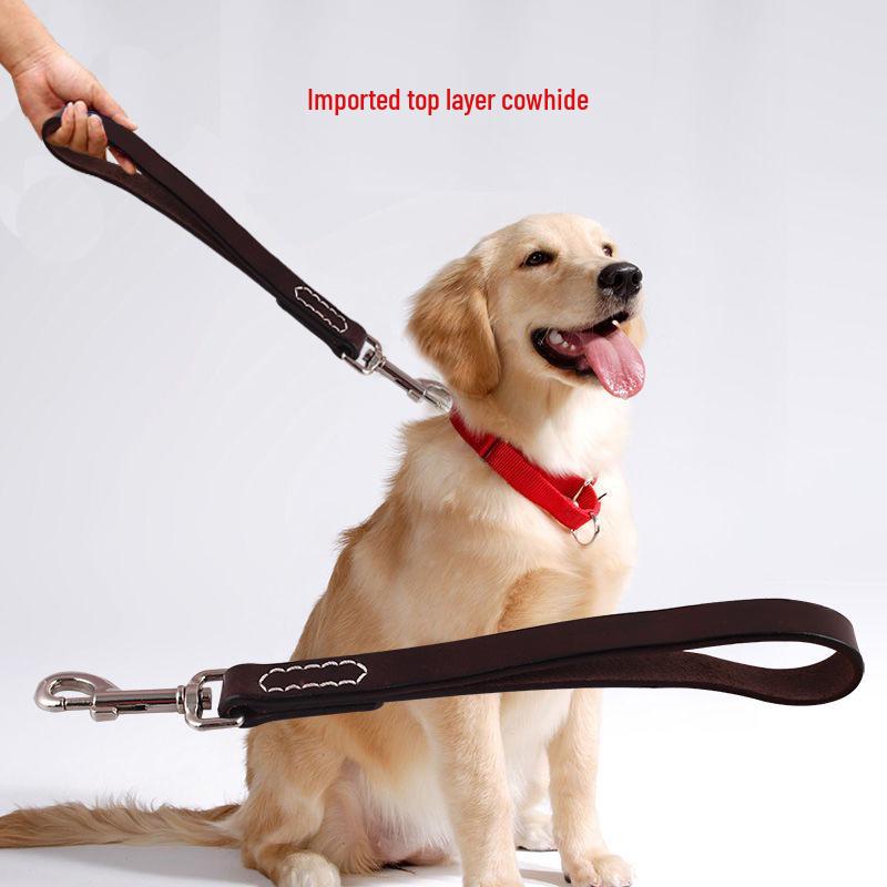 Genuine Leather Cowhide Dog Leash for Medium/Large Breeds - Retriever, Collie, Bulldog, Husky