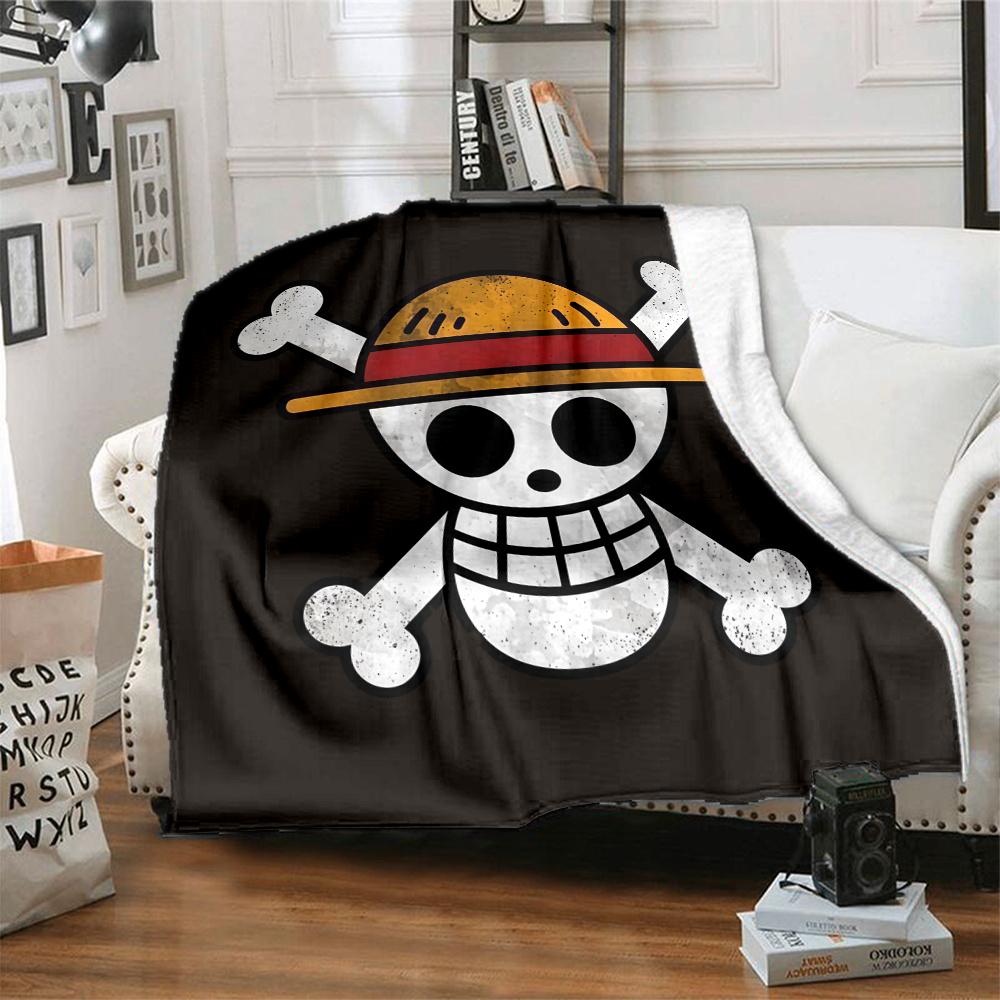 1PC One Piece Straw Hat Pirates Patterned Flannel Blanket Suitable For All Seasons For Home Decor Warmth And Comfort Gifts Holiday Present