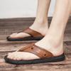 2025 high-end comfortable men's summer wear a pedal on the first layer of cowhide men's flip-flops European station slippers men's trend