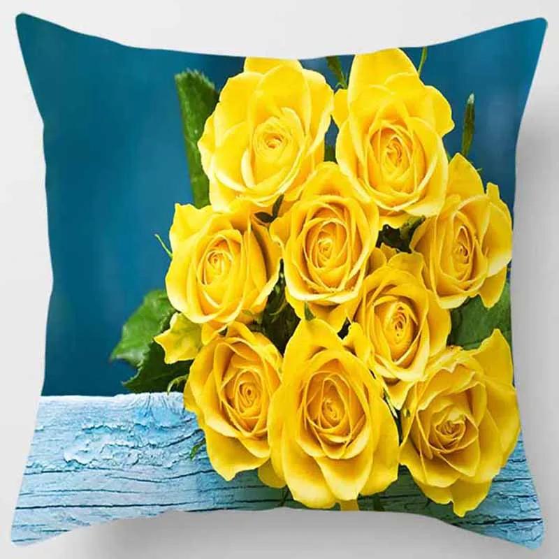 45x45cm Rose Series Pillowcase Yellow Pink Flowers  Sofa Office Seat Cushion Cover Room Aesthetic Home Decoration
