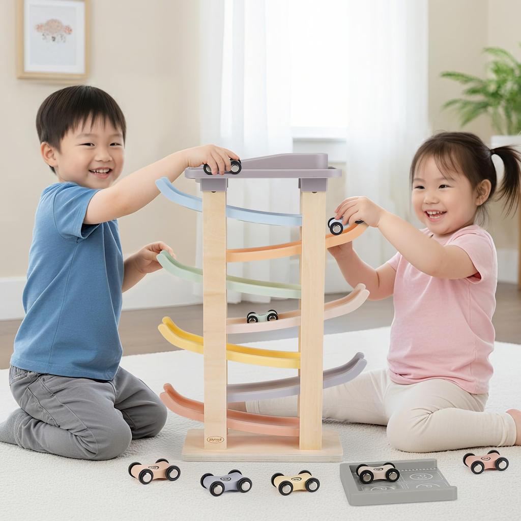 Joyreal Wooden Slope Toy - Montessori Educational Toy, Building Slope, Car Toy, Birthday Gift for 1, 2, and 3 Year Olds, Boys and Girls, Set of 8