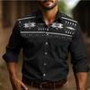 Western Vibes! Tribal Print Long Sleeve Button-Up Shirt, Casual Men's Wear