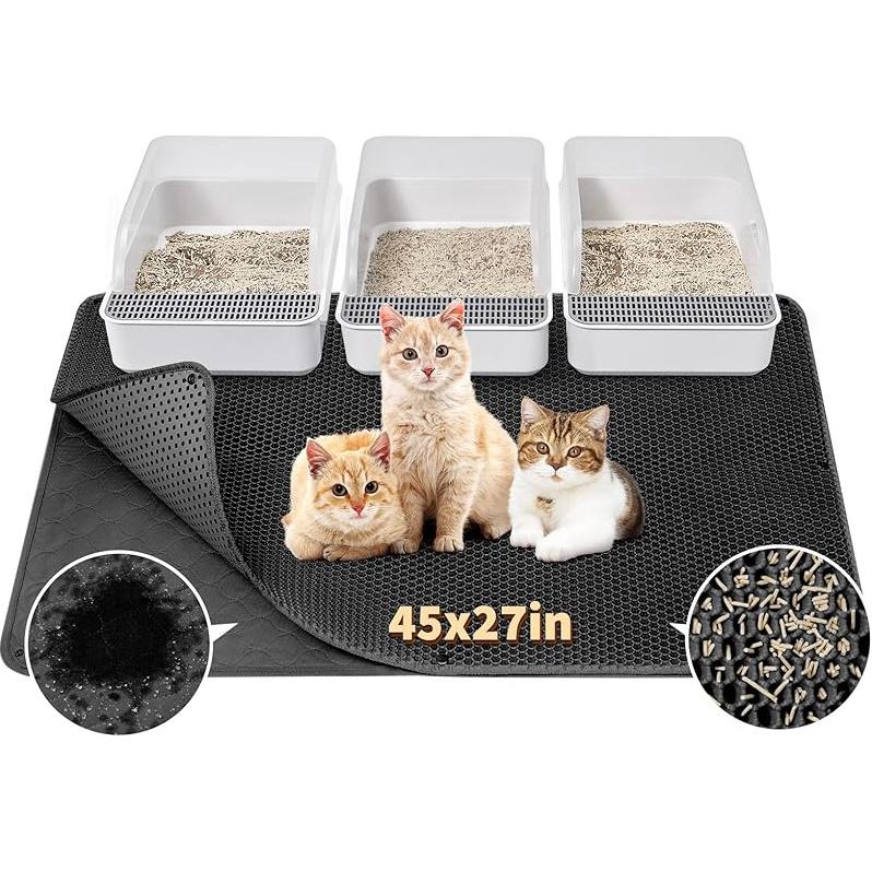 Fostanfly Cat Litter Mat - Extra Large XL 45 x 27  Cat Litter Trapping Mat, Machine Washable Double Layer Design, Urine & Waterproof for Kitty- Easy